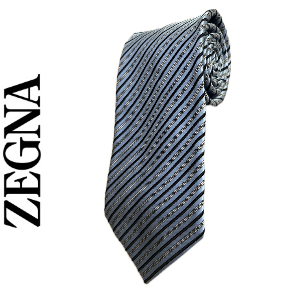 E. Zegna Silk Necktie | Hues of Blue & Silvery-White | Made in Italy | Neck Tie